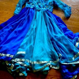 Stunning flared anarkali hues of blue sari